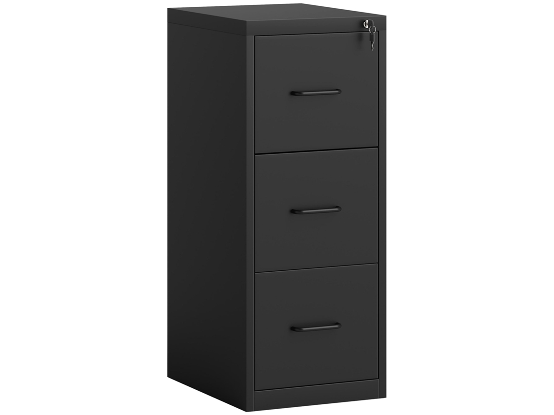 Arquivo com 3 Gavetas e Barra Ajustável, Aço, Preto (99x46,2x36,5 Cm)