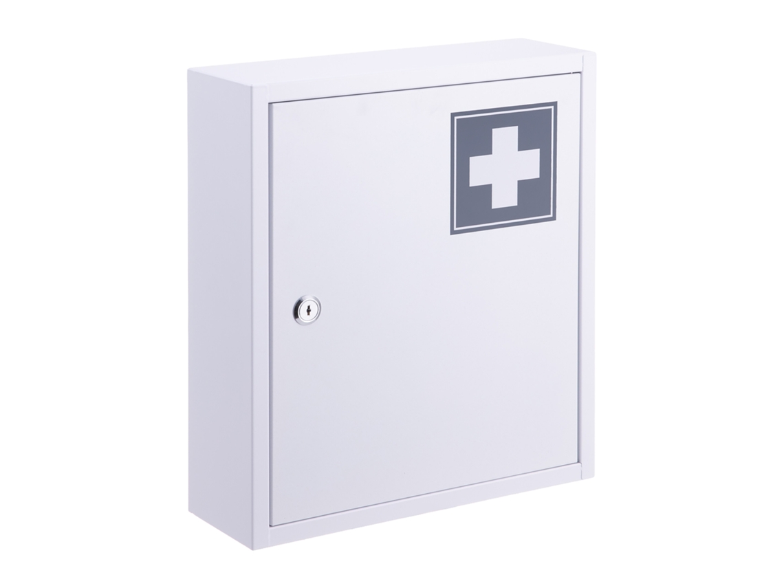 Armário De Medicamentos Relaxdays, Com Fechadura, 3 Compartimentos, A X L X P: 36 X 31,5 X 10 Cm, Branco/cinzento
