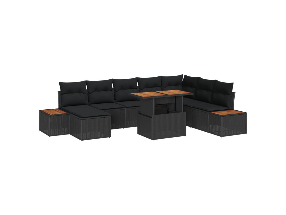 Conjunto 9 Conjunto De Sofá De Jardim Vidaxl Preto Vime Pe (100 X 55 X 73 Cm)