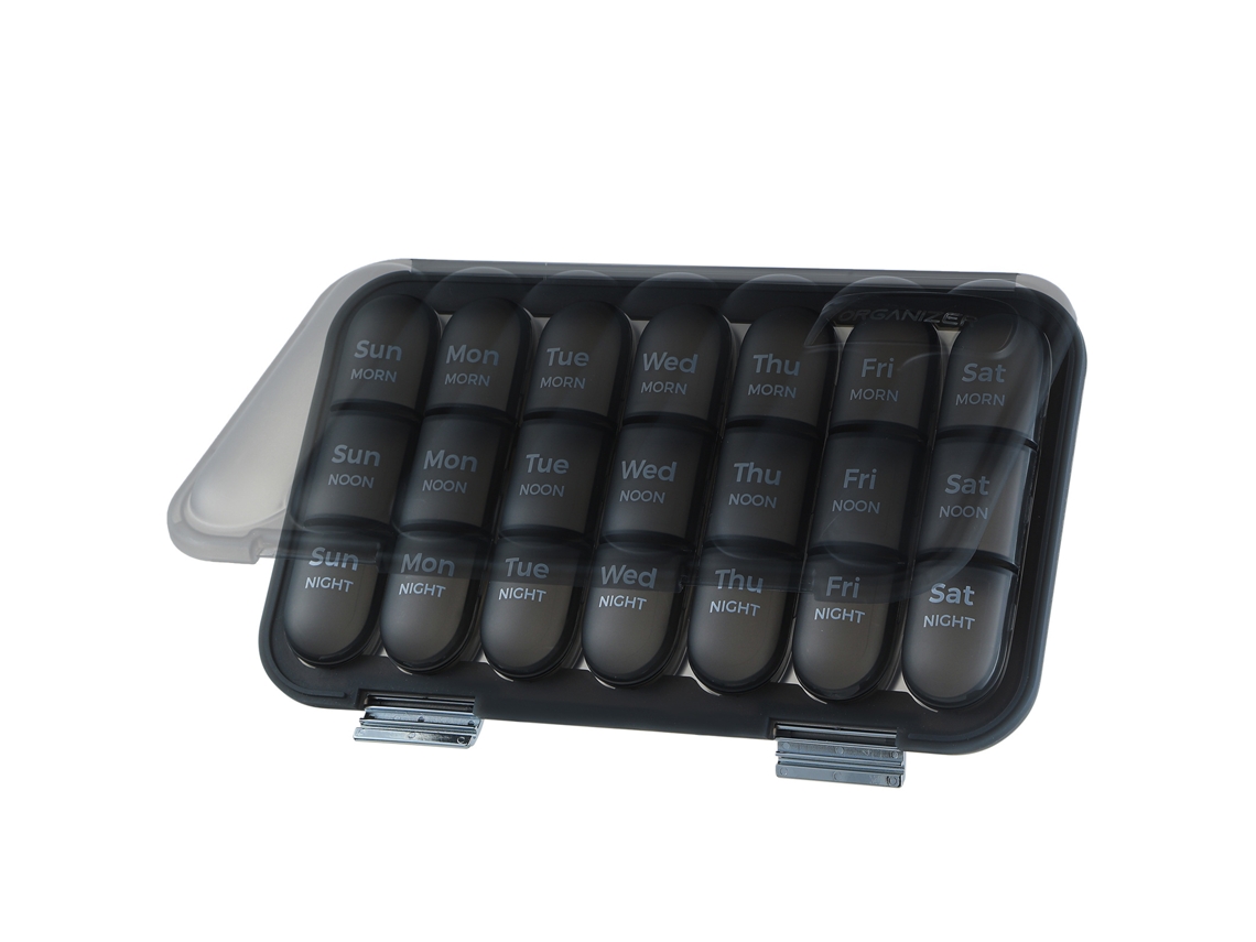Organizador Semanal De Comprimidos Eifson 7 Dias 21 Células Selado Sem Bpa (preto)