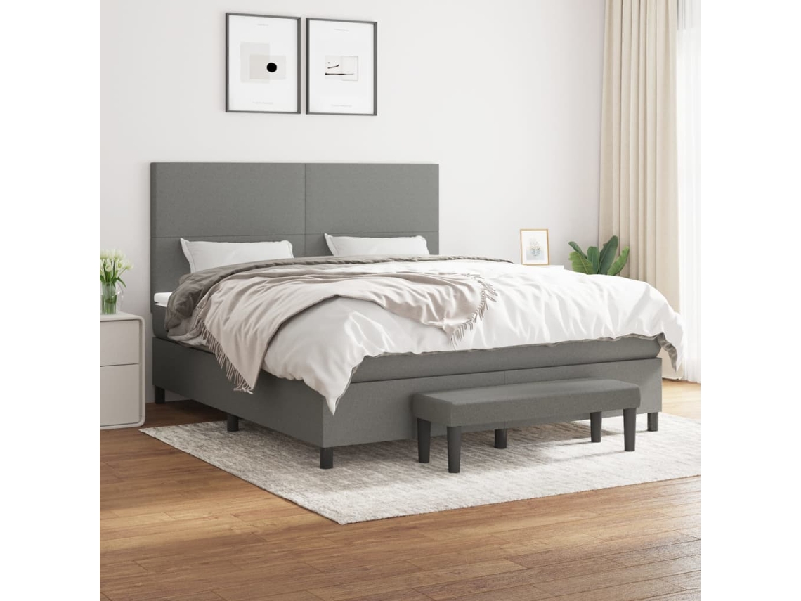 Vidaxl Cama Com Molas/colchão 160x200 Cm Tecido Cinzento-escuro