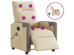 Vidaxl Poltrona De Massagens Reclinável Elétrica Tecido Creme