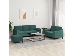 Vidaxl 3 Pcs Conjunto De Sofás Com Almofadas Veludo Verde-escuro