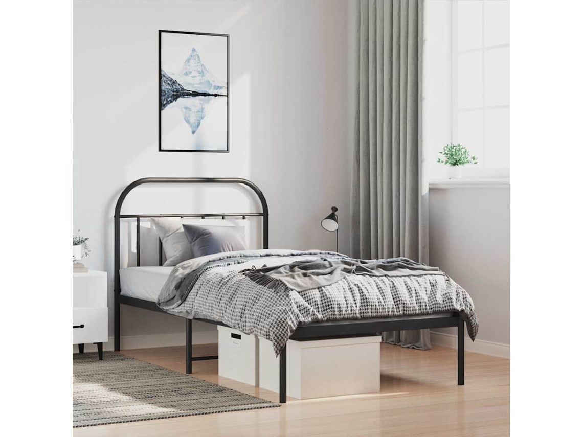 Vidaxl Estrutura De Cama Com Cabeceira 100x190 Cm Metal Preto
