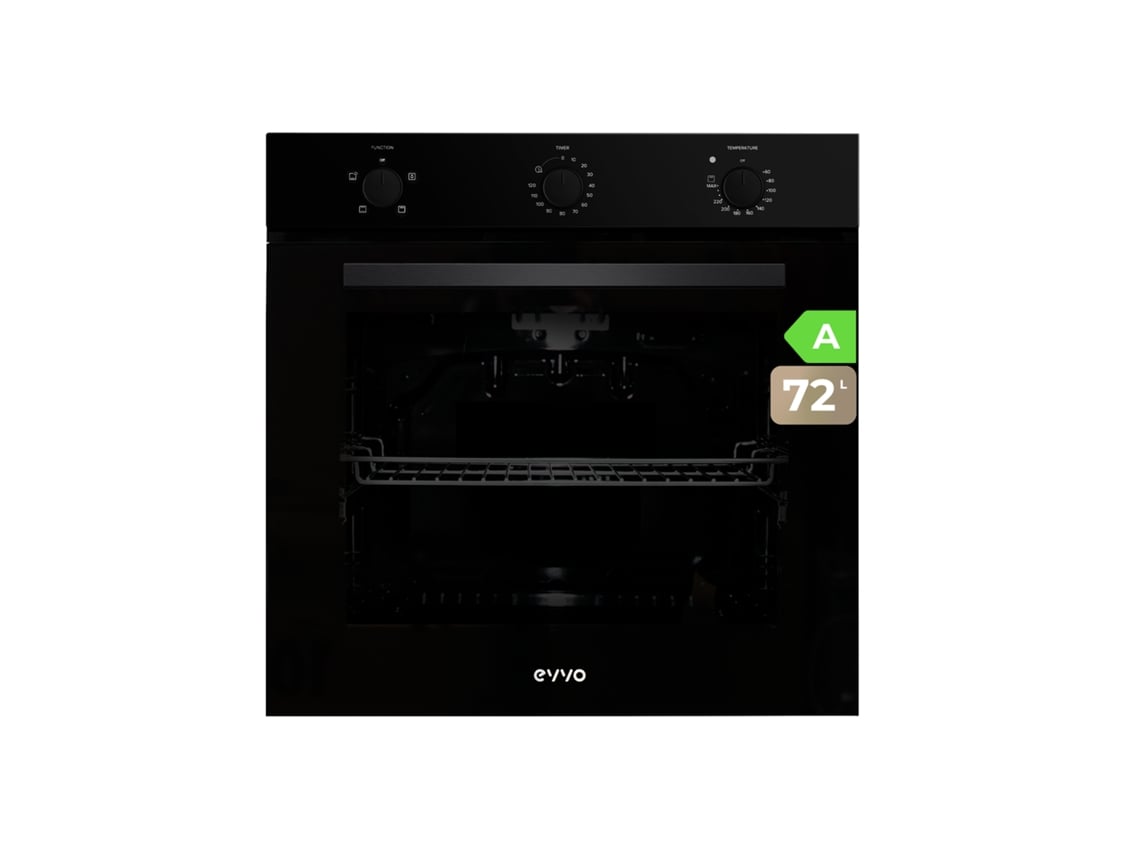 Evvo Forno Integrável H10, 72l, Classe A, 4 Programas, Grill, Temporizador, Comando Seletor, Porta Triplo Vidro, Preto