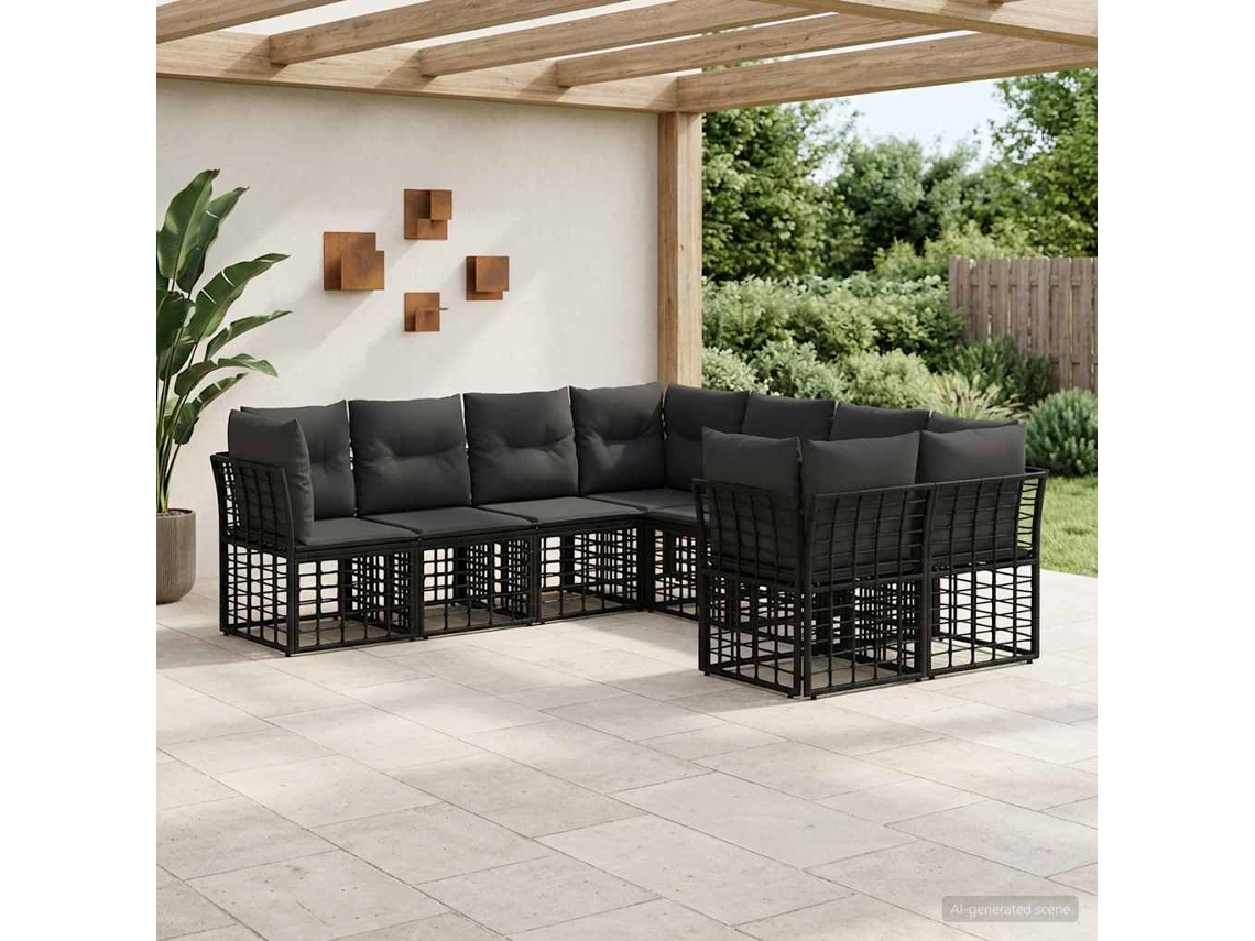 Vidaxl Conjunto de Sofás para Exterior 8 Pcs Preto e Cinza Escuro