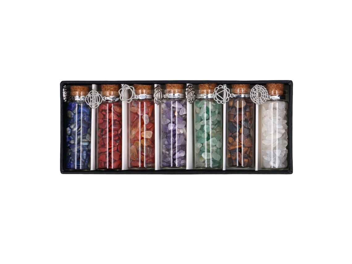 7 Peças Garrafas Pedras Cristal Cura Chakras Pedras Polidas Para Meditação Decoração