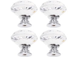 Conjunto De 4 Puxadores Cristal Para Armário Com Furo Único Em Formato Prisma