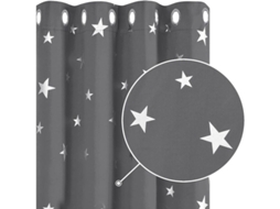 Conjunto De 2 Cortinas Térmicas Blackout Anti-frio Cortinas Com Padrão De Estrela Prata E Alça 132x245cm Cinza Claro