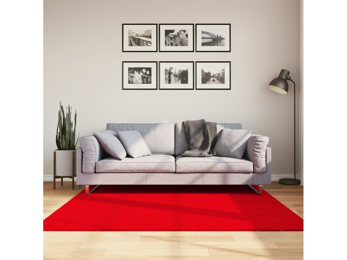 Vidaxl Tapete Pelo Curto Macio E Lavável Huarte 160x160 Cm Vermelho