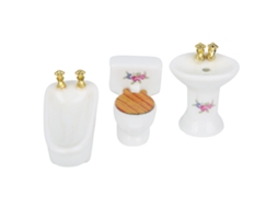 Walshlxq kit de Banho Miniatura para Casa de Bonecas 1/24: Banheira, Vaso Sanitário e Lavatório Simulados em Cerâmica Rosa