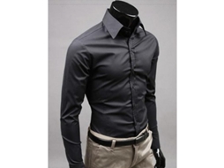 2026 camisas de Lujo para Hombre Manga Larga Slim Fit Casual Formal Cuello Redondo Primavera Otoño M Negro