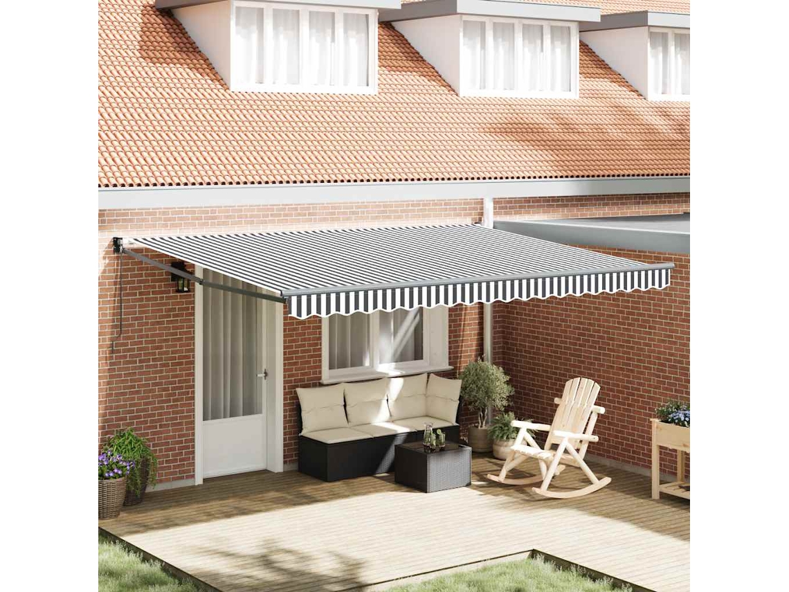Vidaxl Toldo Retrátil 4,5x3 M Tecido E Alumínio Antracite E Branco