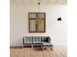 4 Pcs Conjunto Lounge De Jardim C/ Almofadões Pinho Maciço Dkd Home Decor