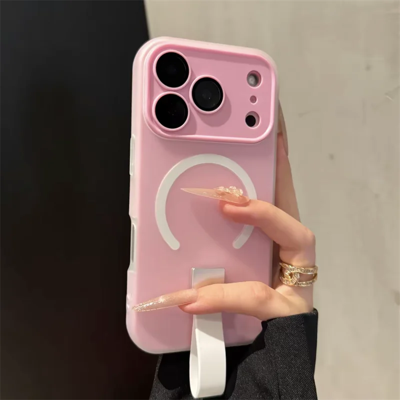 (rosa 16pro) Capa Magnética Magsafe Para Celular Com Anel De Silicone, Material Macio.