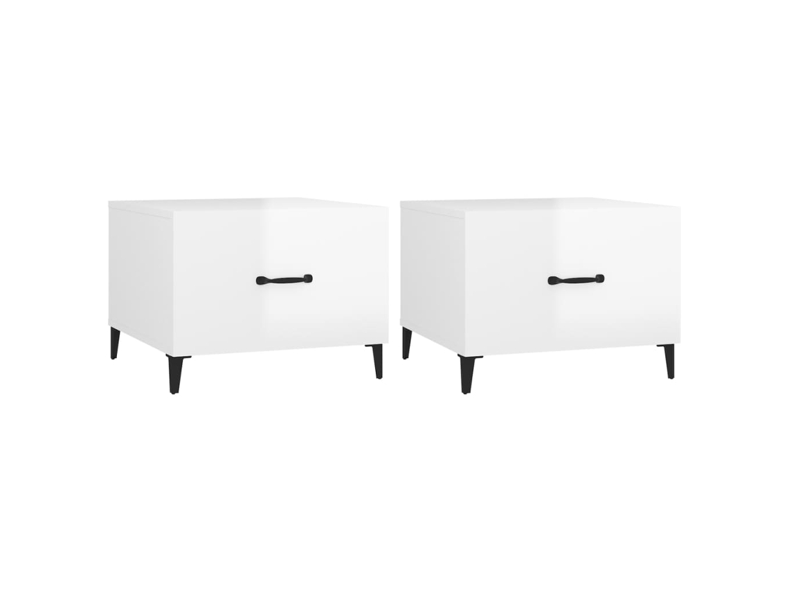 Mesas de centro + pés de metal, 2 peças, Branco Brilhante, MAISON EXCLUSIVE (50x50x40 cm)