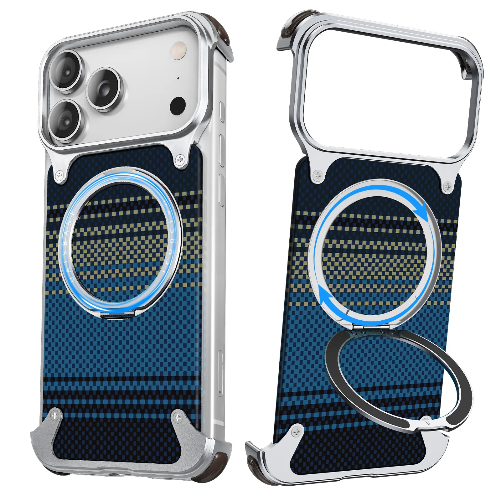 Capa Protetora Para Iphone Air (titânio) Com Suporte, Suporte Magnético Giratório De 360°, Resistente A Choques E Quedas.