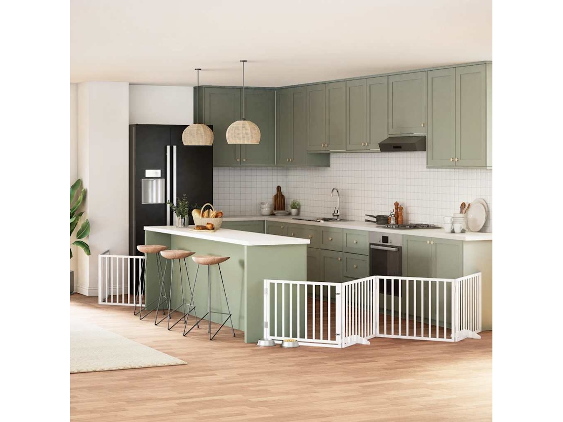 Vidaxl Portão P/ Cães Com Porta Dobrável 12 Painéis 960cm Álamo Branco