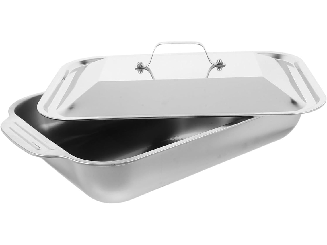 Retangular De Aço Inoxidável Com Tampa Funda E Plana, Versátil Para Grelhar Peixe, Assar Carnes E Cozinhar Em Casa, Gokoco