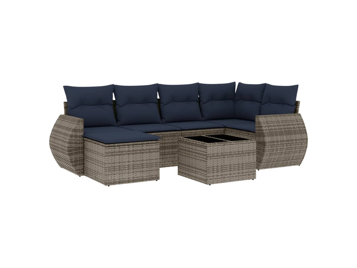 Conjunto de Sofá de Jardim, 7 Peças, Almofadas, Rattan Cinza MAISON EXCLUSIVE