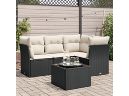 5 Pcs Conjunto Sofás De Jardim Com Almofadões Vime Pe Preto Dkd Home Decor