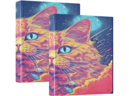Conjunto de 2 Fichários Argolas Redondas 3,8 Cm com Bolsos Internos Material Escolar Capa Dura Ilustração Ga