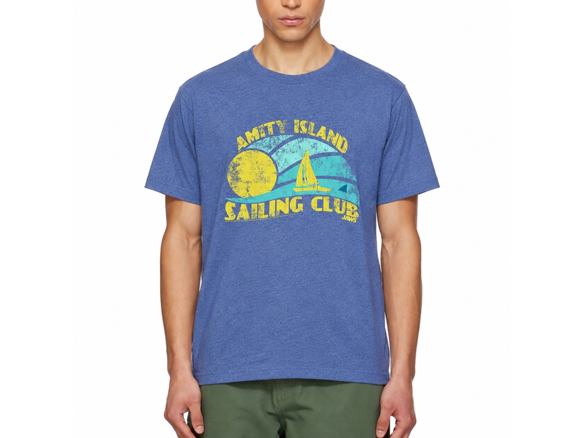 Rockinstone Jaws Movie Sail Heather Royal Adult T-shirt Size:xxl
