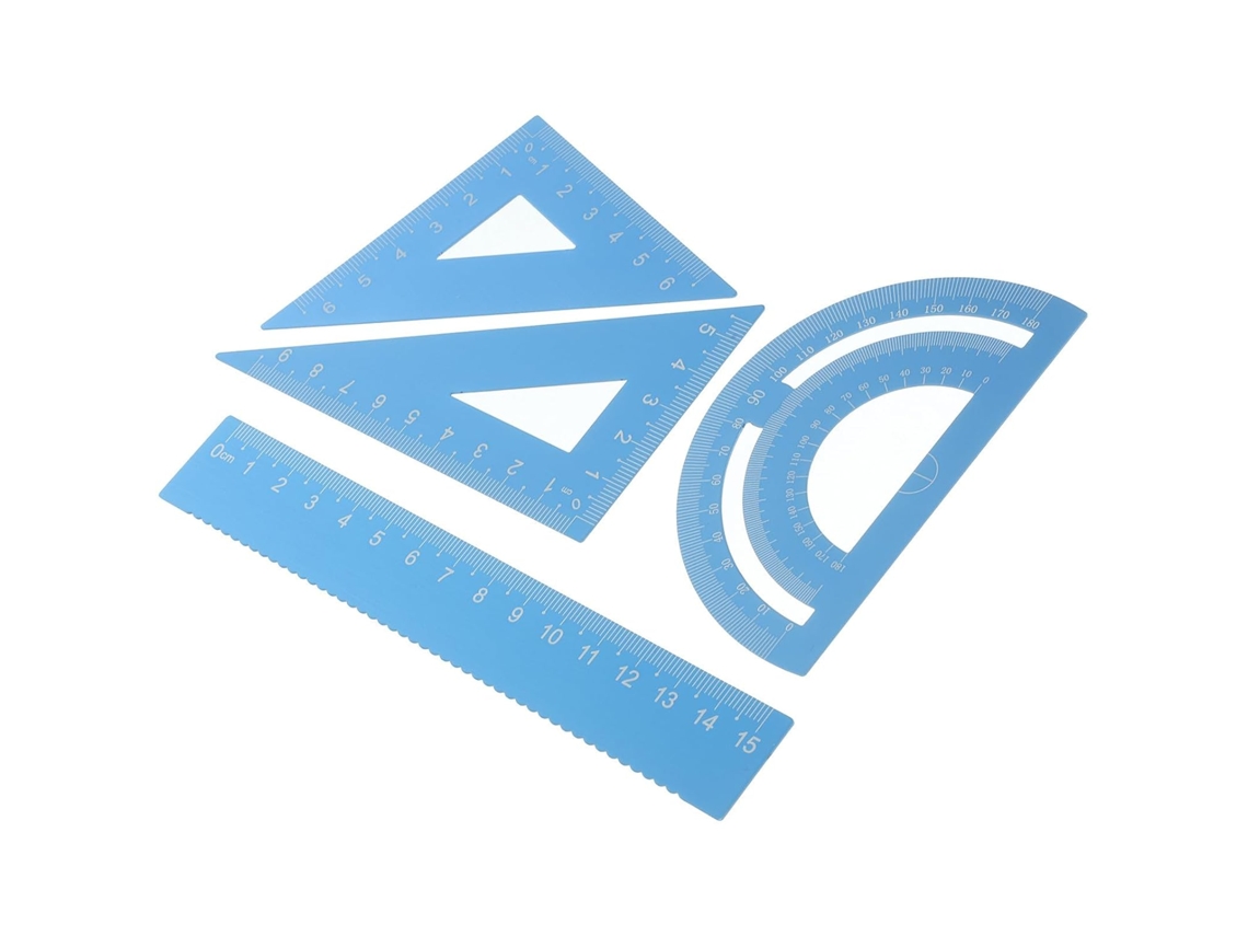 Conjunto de réguas com design ergonômico e base triangular de metal antiderrapante para desenvolvimento profissional, ideal para