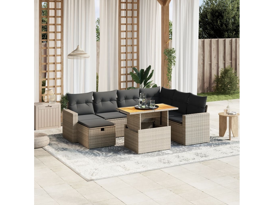 Vidaxl 8 Pcs Conjunto Sofás de Jardim C/ Almofadões Vime Pe Cinzento