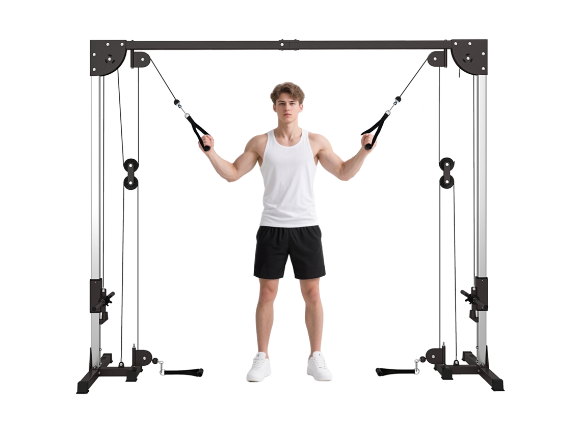 Rack de Fitness Crossover. Sistema de Puxão de Cabo. para 1 Ou 2 Pessoas. Aço. Plástico. Preto Ge