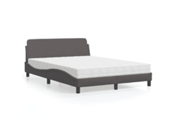 Vidaxl Cama Com Colchão Dover 140x190 Cm Couro Artificial Cinzento