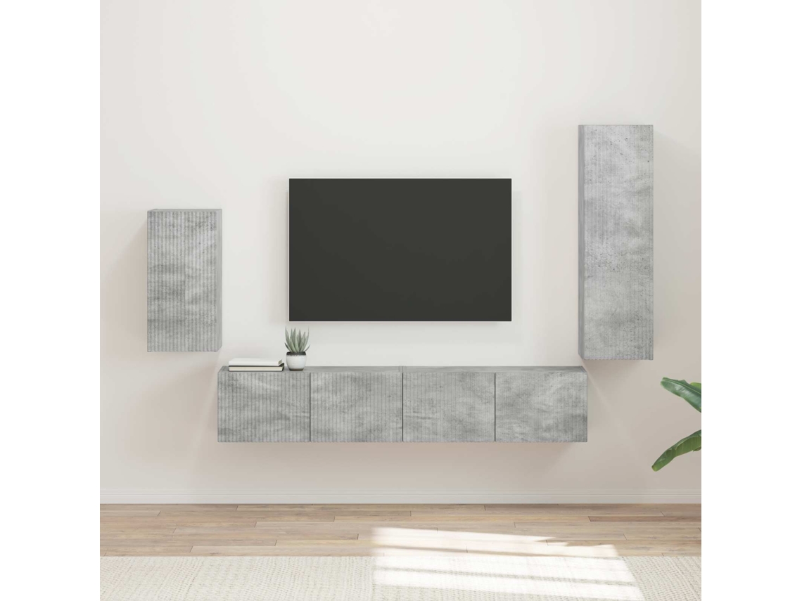 Vidaxl Conjunto de Móvel de Tv 4 Pcs Cinzento Madeira Processada