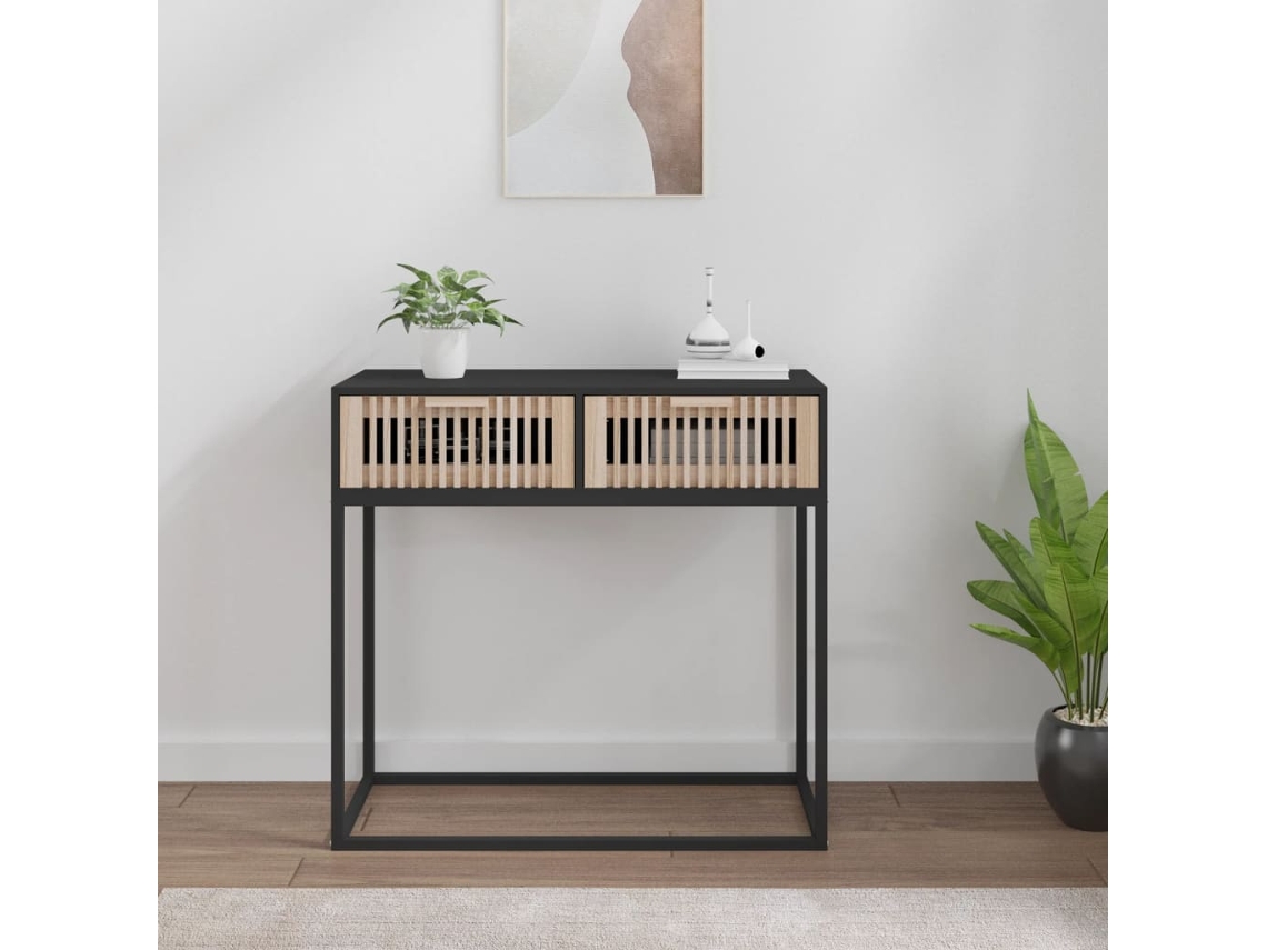 Vidaxl Mesa Consola 80x30x75 Cm Derivados De Madeira E Ferro Preto