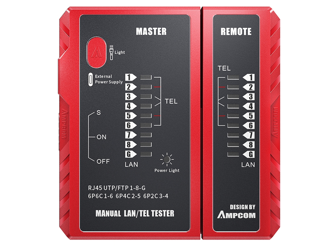 (vermelho) Testador De Cabos De Rede, Ferramenta De Reparo De Rede Ethernet, Adequado Para Cabos Rj45, Rj11, Rj12, Cat5, Cat6, Cat7, Cat8 E Lan.