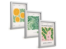 Quadros Decorativos Para Paredemotivos De Plantas Frutíferas Em Tons Pastel Moldura Prateada Quadros Para O Escritório Espelharte (3 Peças 20x30 Cm)
