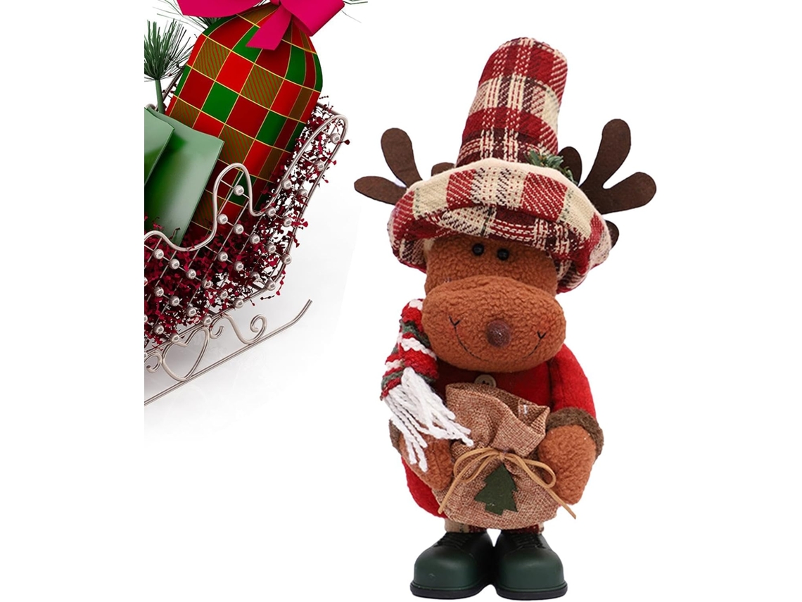 Decoração Natalina Retrô Com Papai Noel E Renas, Boneco De Pelúcia Em Pé Para As Festas De Fim De Ano | Casa