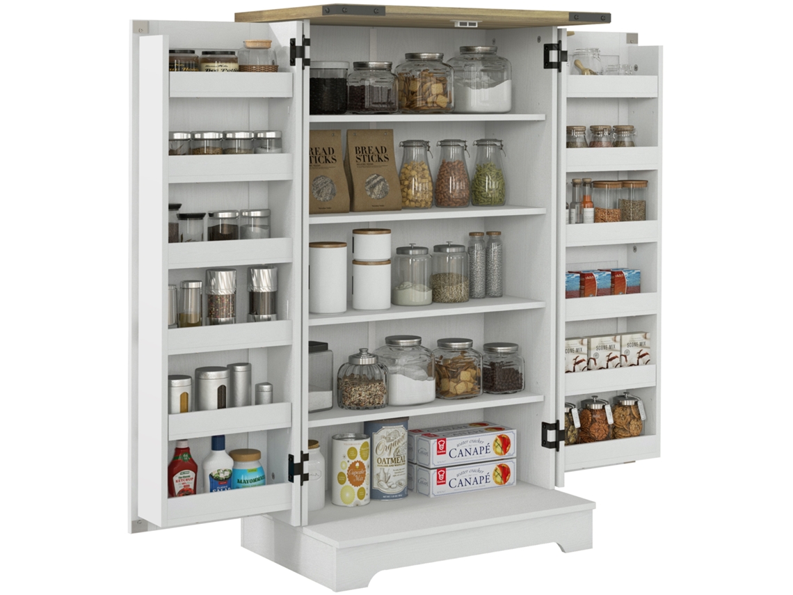 Armário Despensa De Cozinha Melamina De Madeira E Mdf Cor Branco E Madeira 60x40x104 Cm Homcom