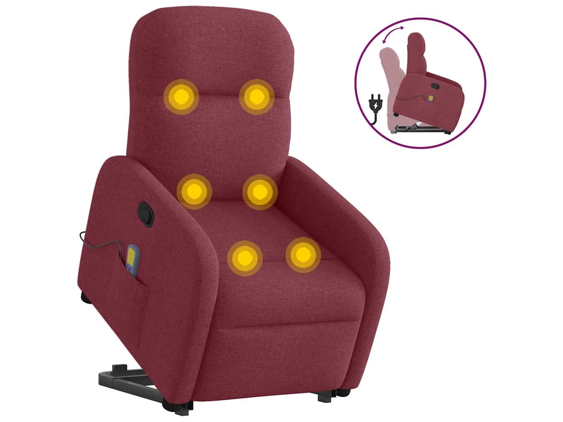 Vidaxl Poltrona De Massagens Reclin. Elevatória Tecido Vermelho Tinto