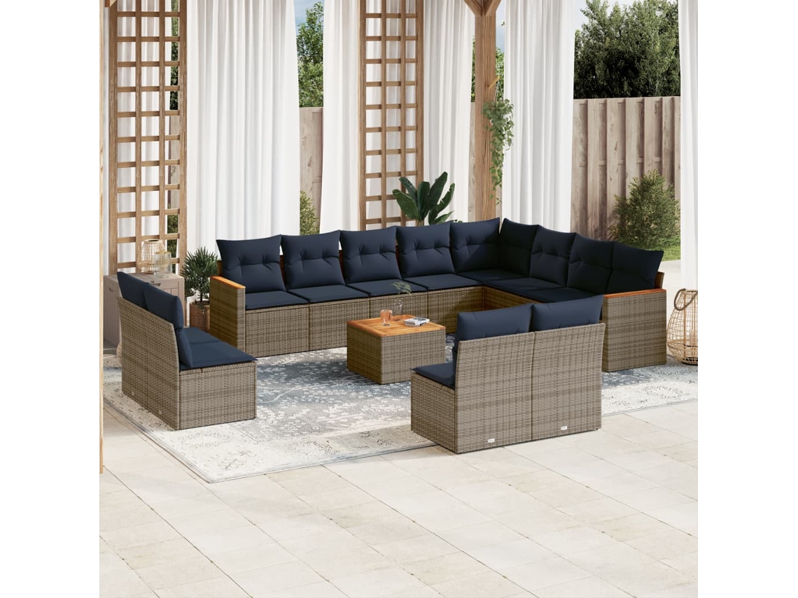 Vidaxl Conjunto De Sofá De Jardim Com 13 Peças E Almofadas Em Rattan Sintético Cinza