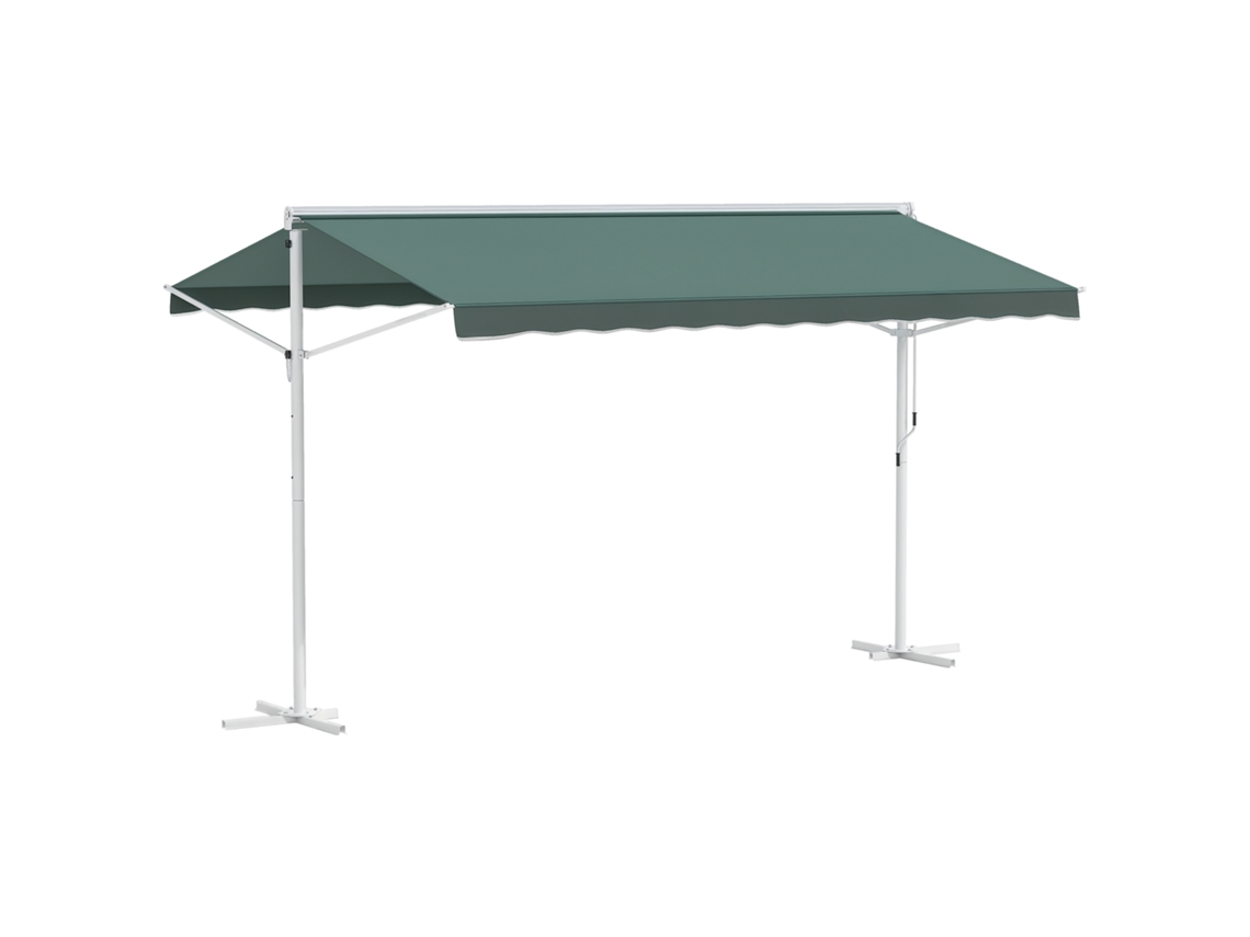 Toldo de Duas Águas 4 X 3 M, Retrátil Manual, com Inclinação Ajustável, Estrutura Metálica, Impermeável, em Poliéster, Verde Escuro. LAMAISON