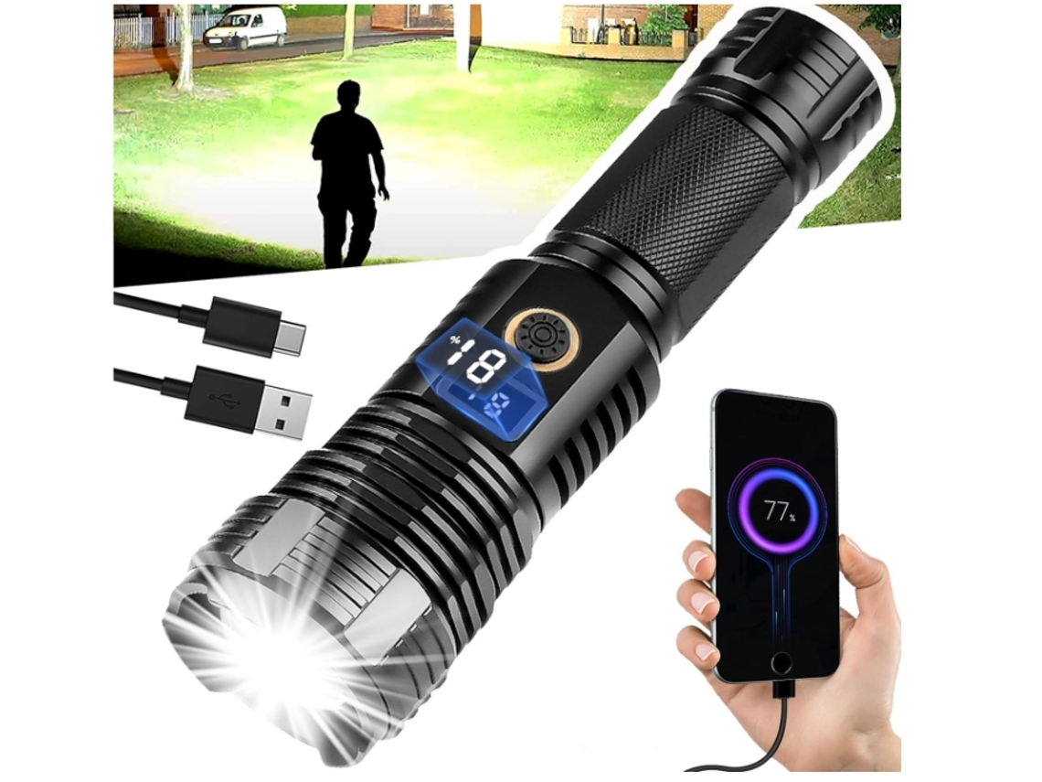 Lanterna Yunzii 1915c Led De Alto Lúmen 90000 Lúmens À Prova Dágua Com Zoom 5 Modos Preto