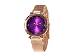 Relógio de Pulso Analógico de Quartzo com Dial Redondo em Aço para Casais Roxo