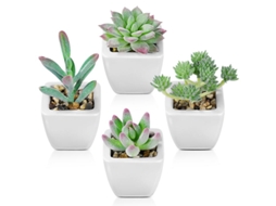 4 Unidades de Plantas Suculentas Artificiais ALLINLESS