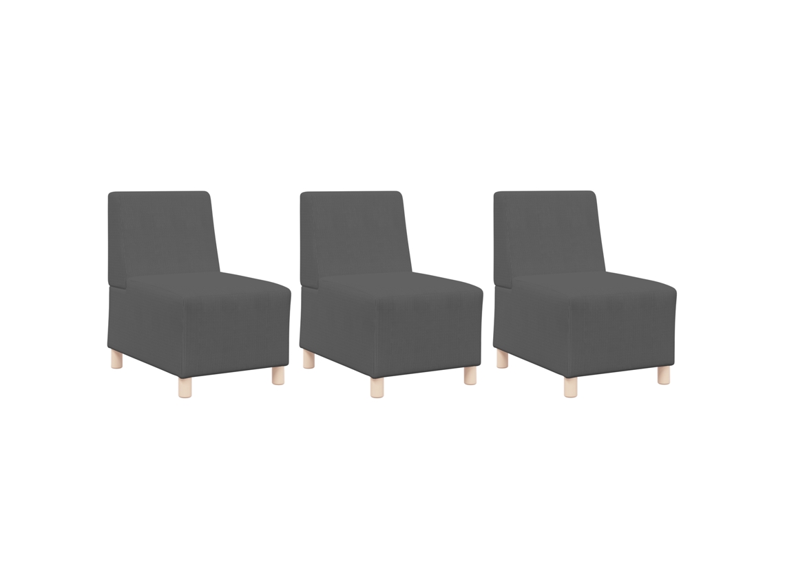 Conjunto 3 Assentos Modulares Vidaxl Cinzento Cordão (55 X 74 X 82 Cm)