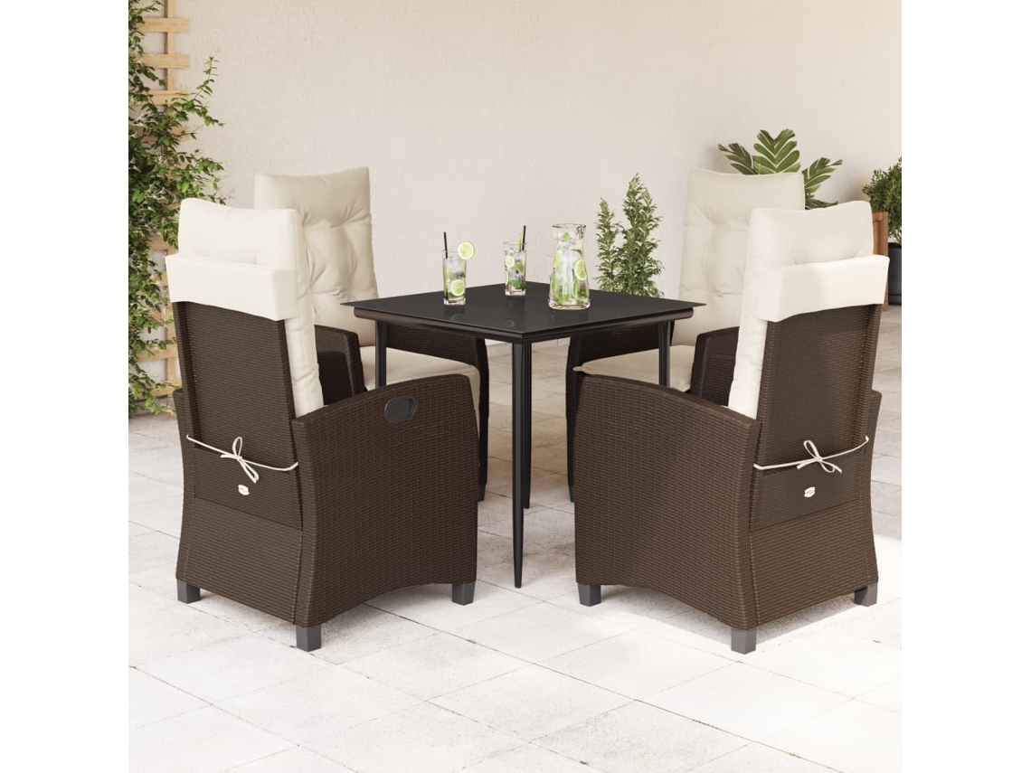 Pcs Conjunto Jantar P/ Jardim C/ Almofadões Vime Pe Marrom Dkd Home Decor
