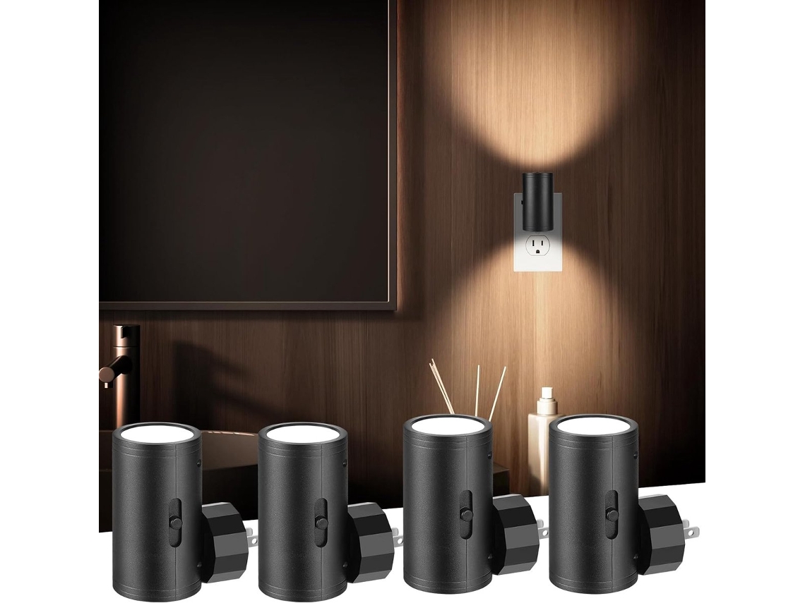 Conjunto de 4 Luzes Noturnas Tomada com Sensor Crepuscular, Intensidade Ajustável de 5 a 300 Lúmens, Temperatura de Cor 2700k BRILVIBERA