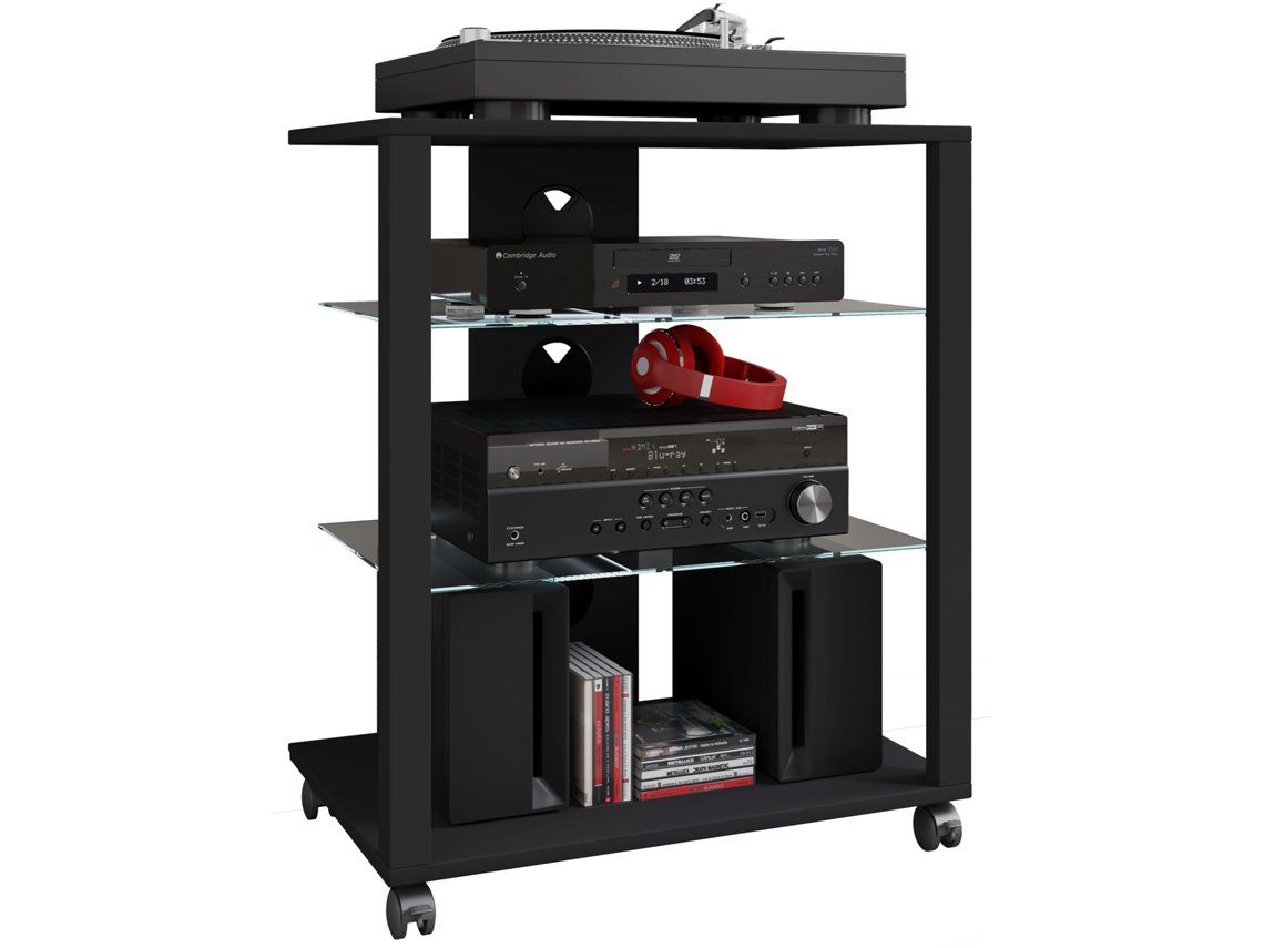 Móveis Hifi Rack Vidro Fono Folas Rodízios Vcm
