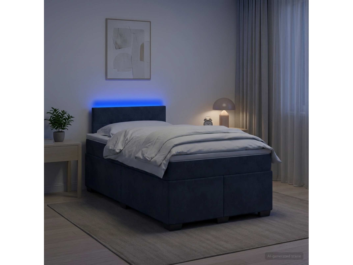 Vidaxl Cama Box Spring Com Colchão E Led Cinzento-escuro 120 X 200 Cm