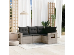 Vidaxl 4 Pcs Conj. Sofás Jardim C/ Almofadões Vime Pe Cinzento-claro