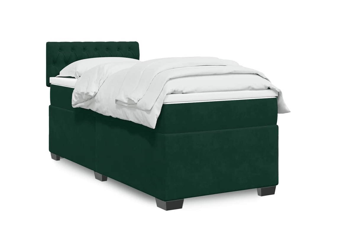 Vidaxl Cama com Molas/colchão 90x200 Cm Veludo Verde escuro